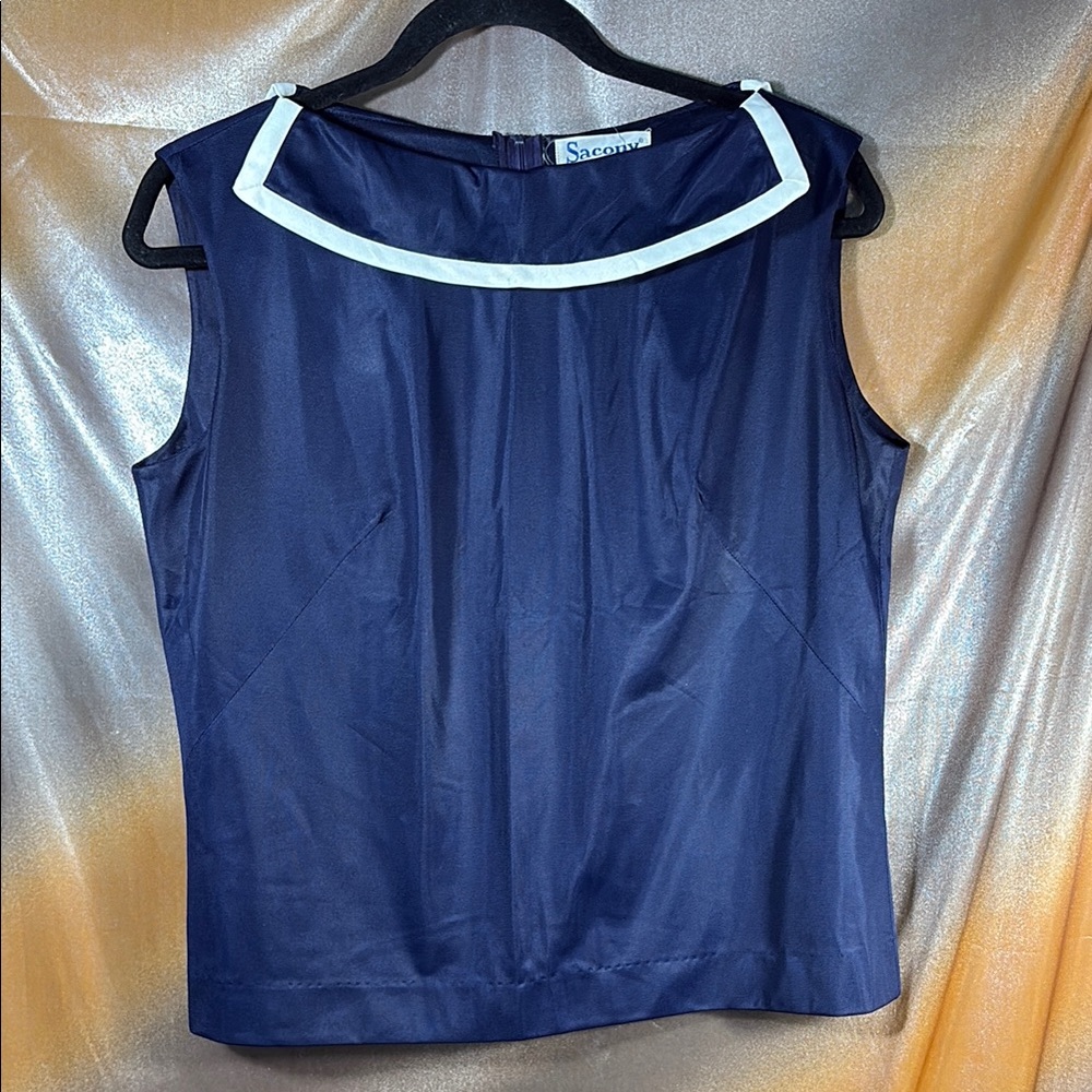 Vintage true Navy Blue Sleeveless navy style Top 38” chest A2
